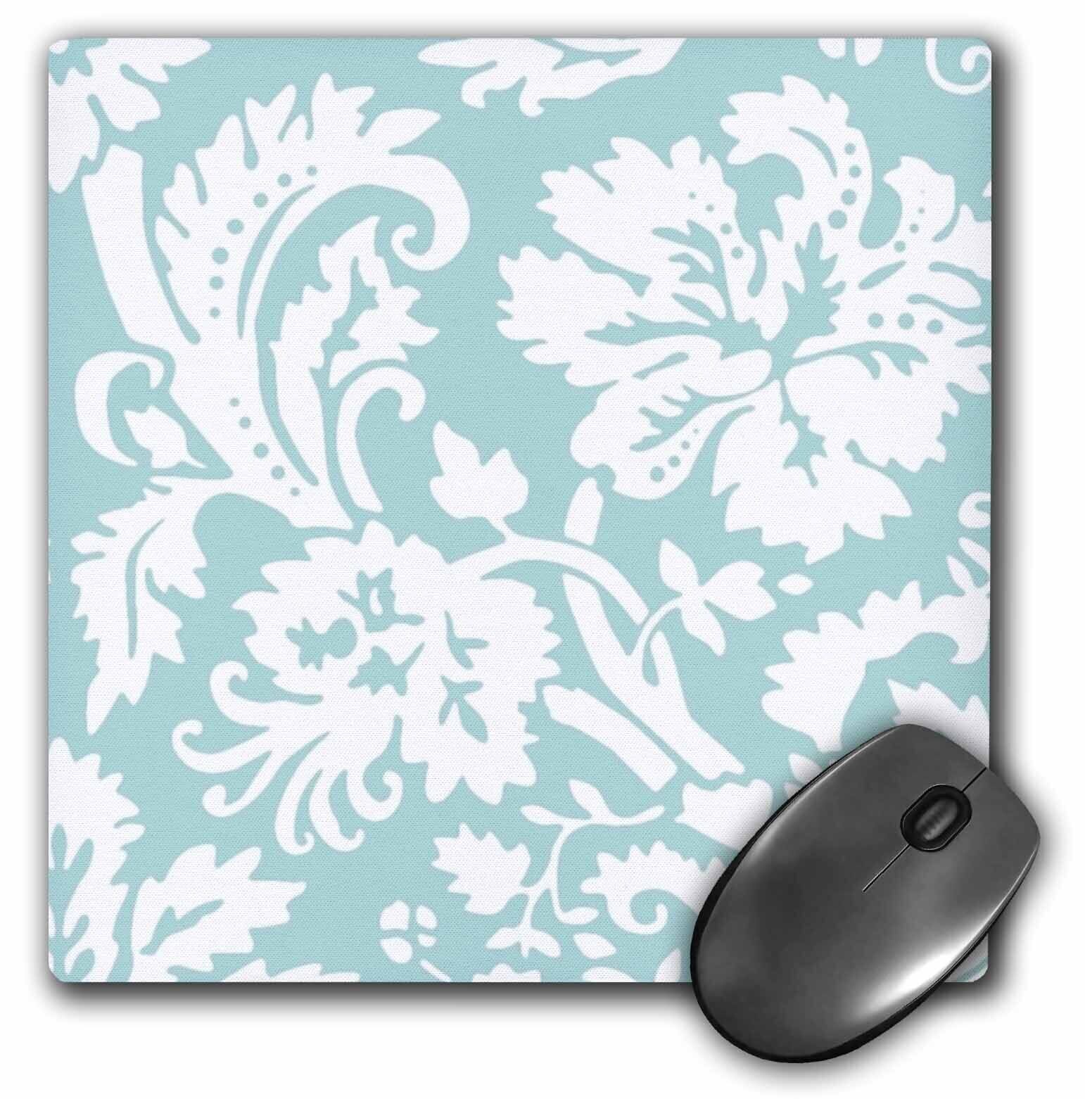 3dRose Mint damask large print design - modern stylish flowers and leaves - past