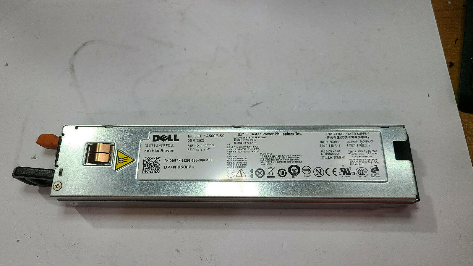 Dell PowerEdge R410 500W 1U Hot Swap Server PSU 060FPK 60FPK A500E-S0 TESTED |