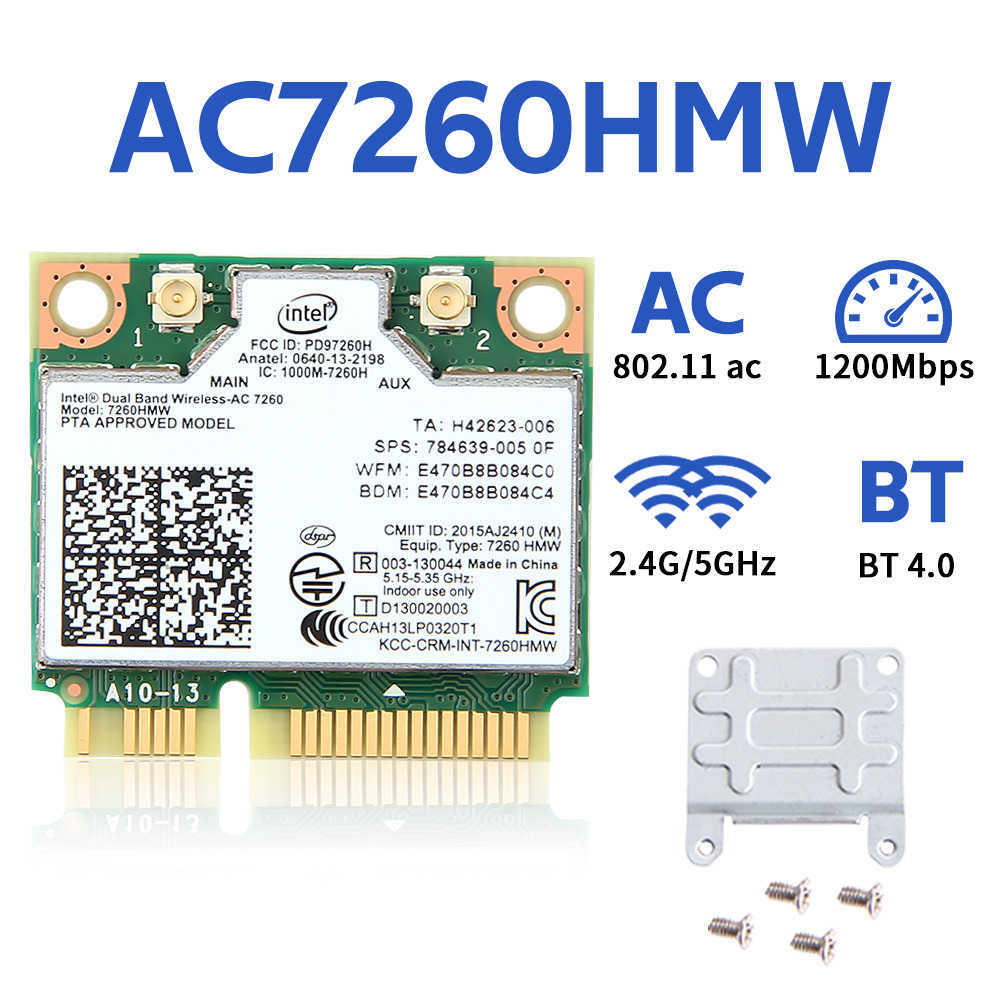 100pcs Intel 7260HMW Half Mini PCIe 1200Mbps Dual Band AC7260 BT4.0 Network Card