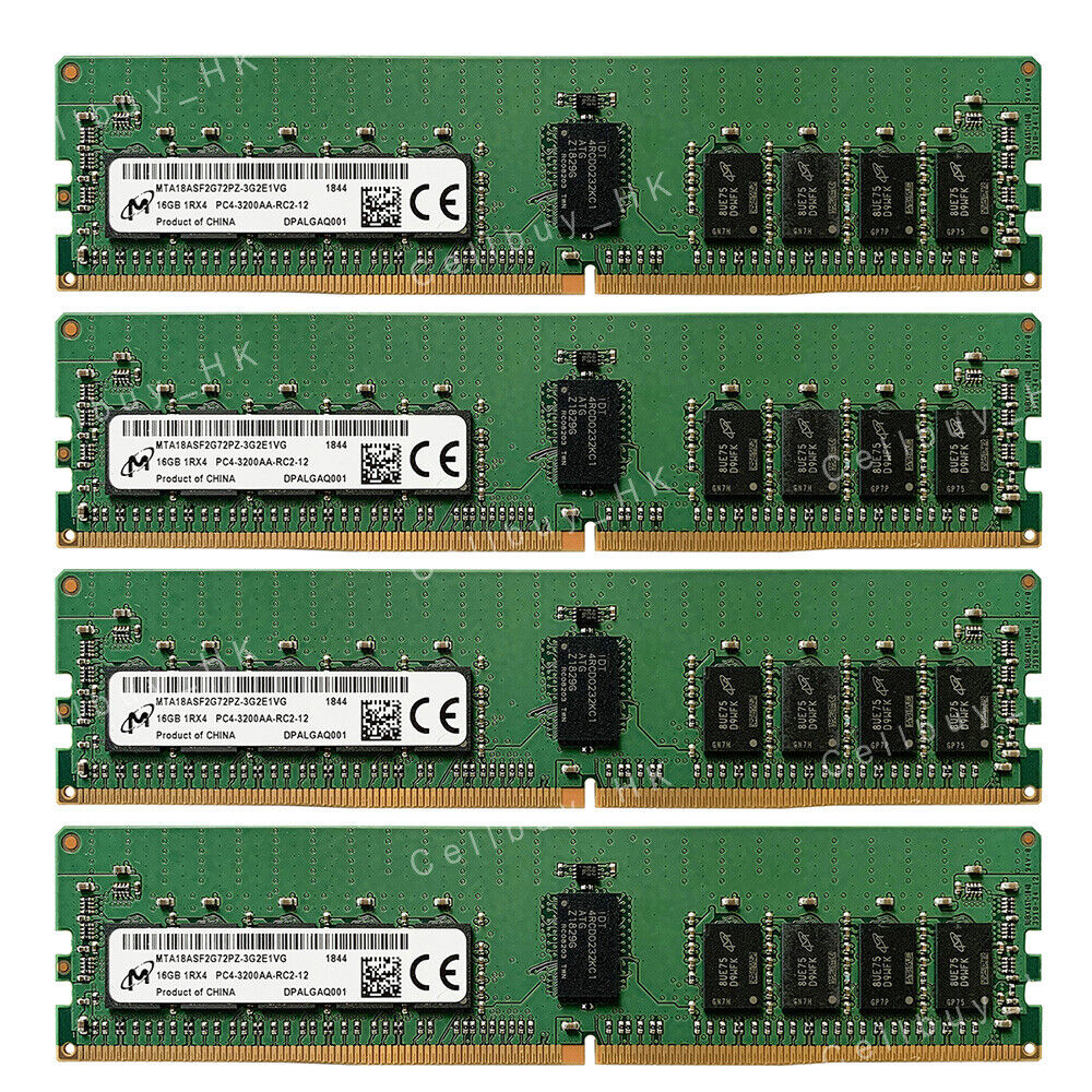 Micron 64GB 4X16GB PC4-25600R 3200MHZ 288PIN ECC Registered Server RDIMM Memory