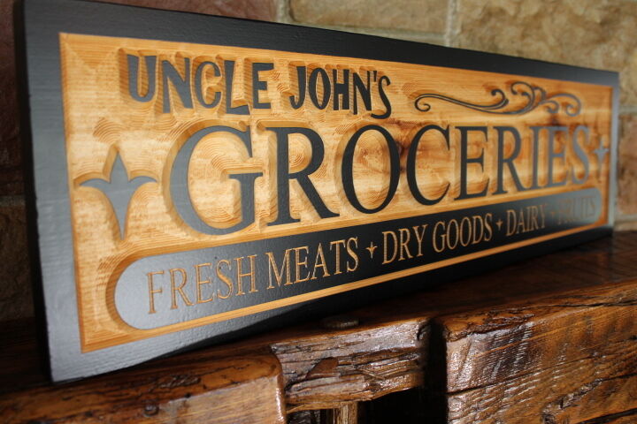 Vintage Country Style Grocery Sign Wood Personalized Custom Carved Wooden Signs