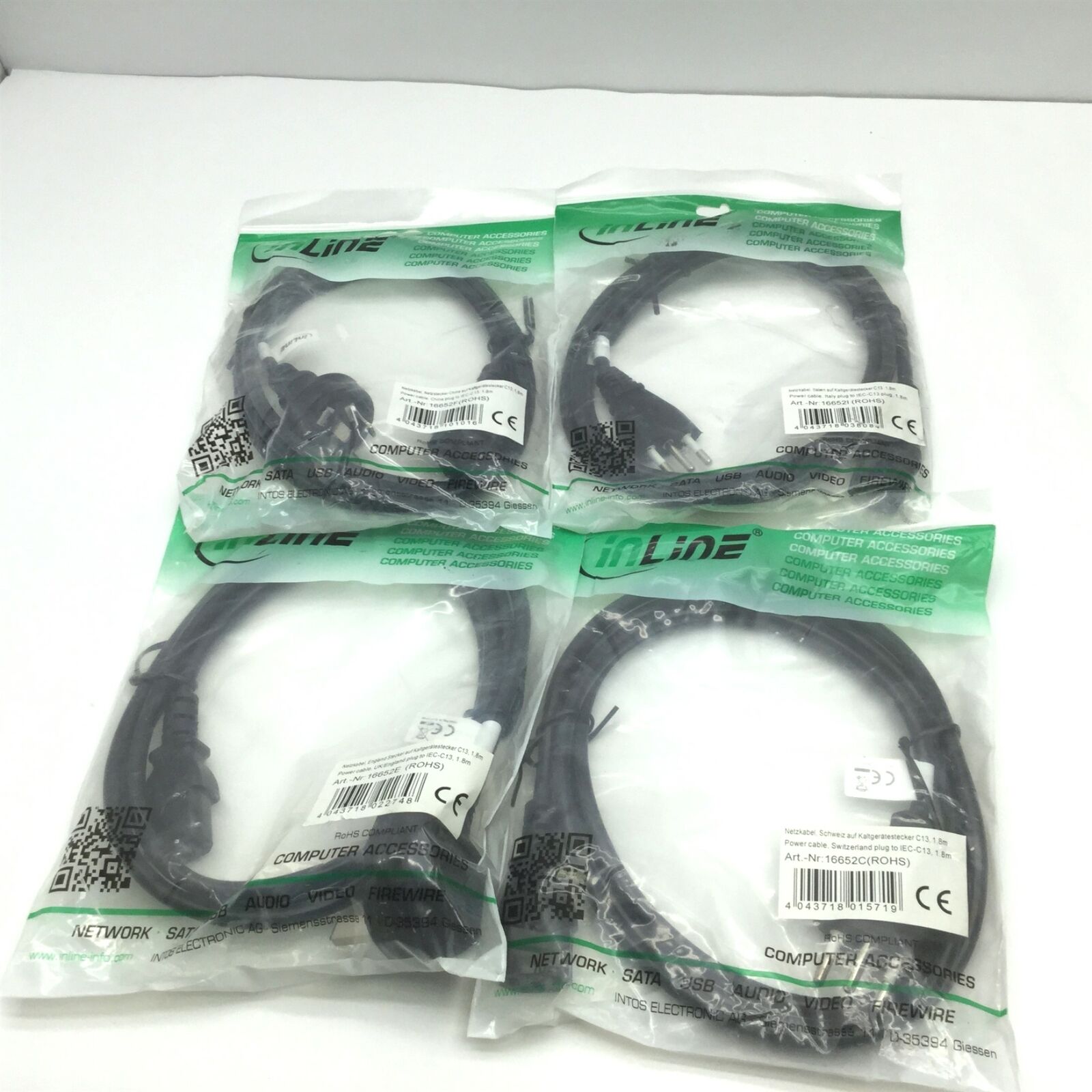 Lot of New inLine Power Computer Power Cables for China, UK, Switzerland & Italy