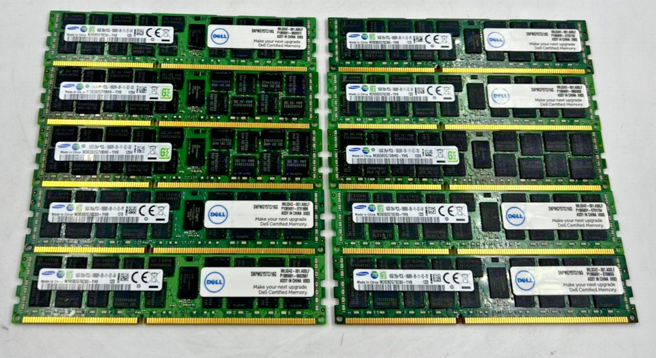 SERVER RAM -SAMSUNG *LOT OF 10* 16GB 2RX4 PC3L -10600R M393B2G70CB0-YH9 /TESTED