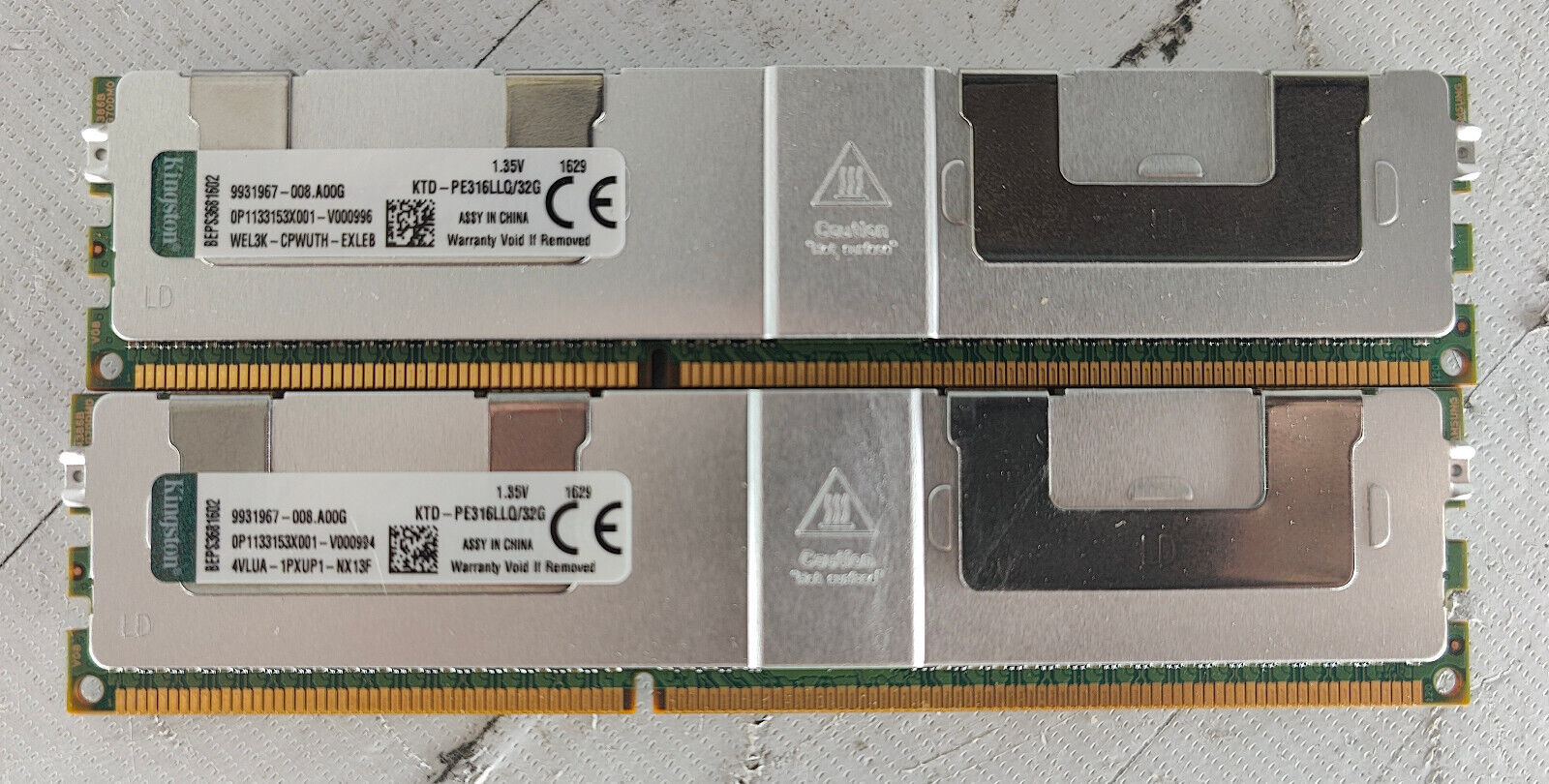 Lot of 2 Kingston KTD-PE316LLQ/32G 32GB PC3-12800L LRDIMM Server Memory RAM