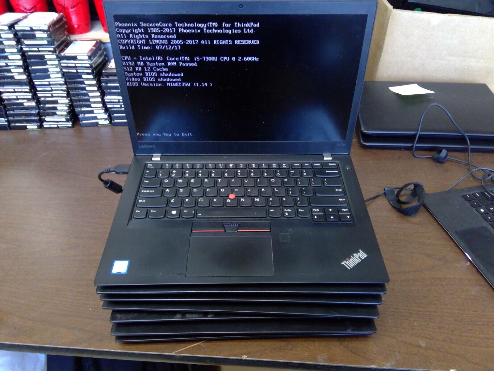 Lot of 7 Lenovo ThinkPad T470s i5-7300U 2.60GHz 8GB RAM No HDD/OS Bad Battery