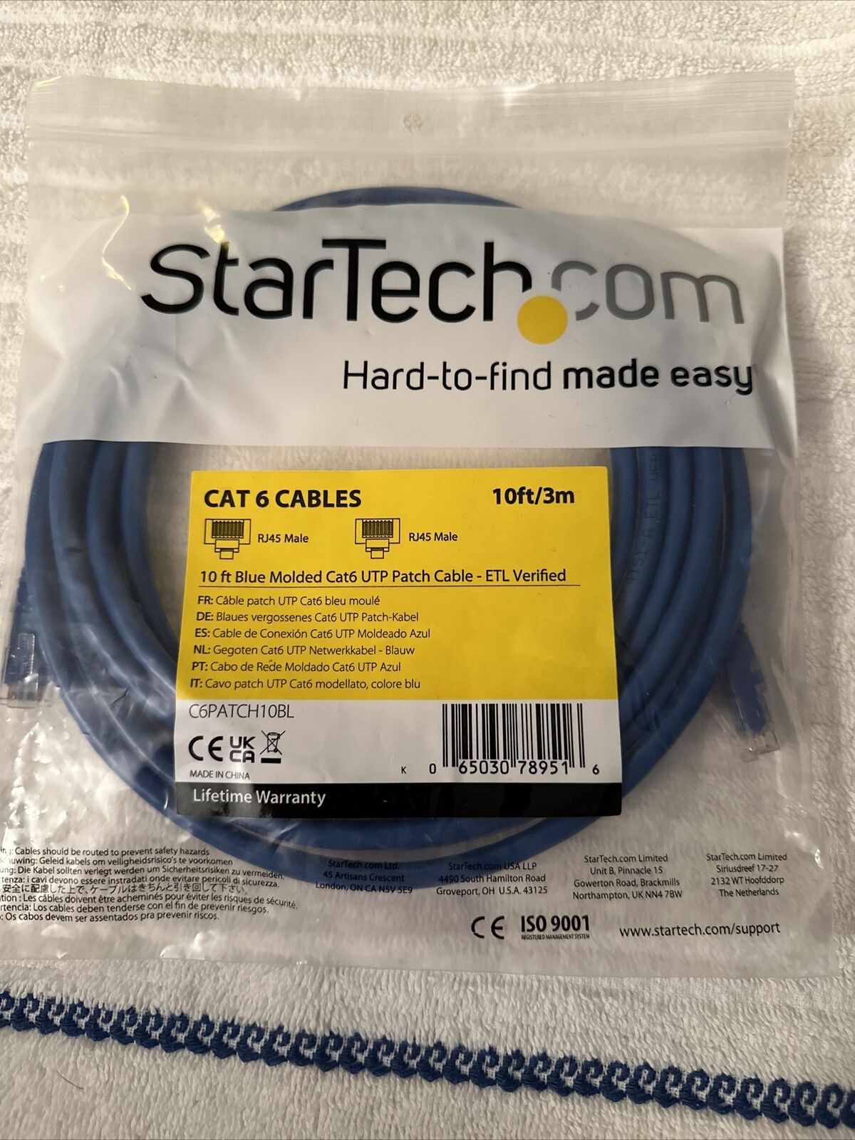 StarTech 10 ft Blue Molded Cat 6 UTP Network Patch Cable 
