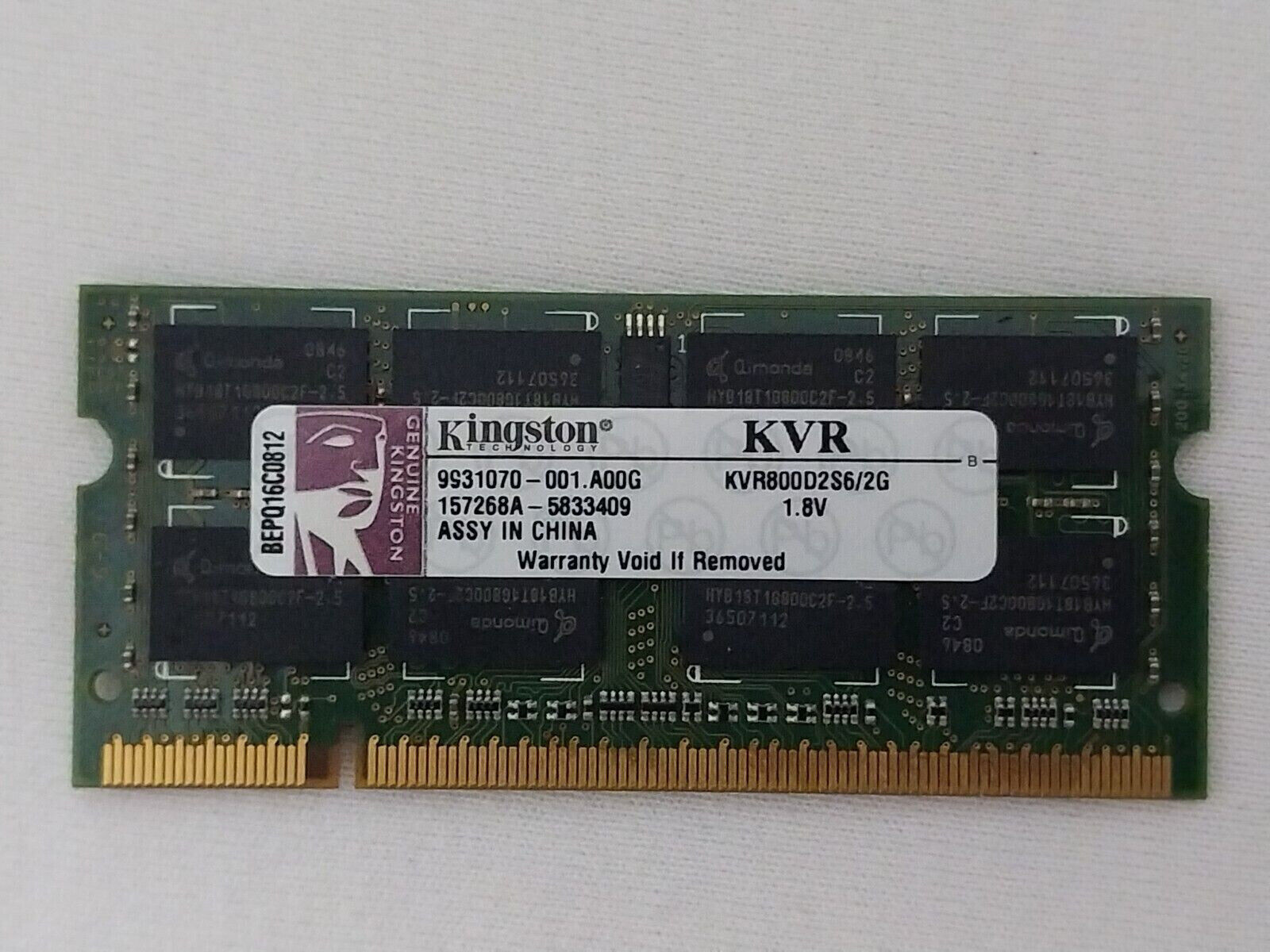 Kingston 2GB DDR2-800Mhz PC2-6400 SODIMM Laptop Memory