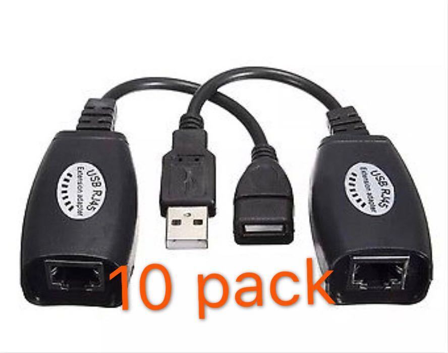 Lot 10 USB Extension Ethernet RJ45 Cat5e/6 CableAdapter Extender Over Repeater 