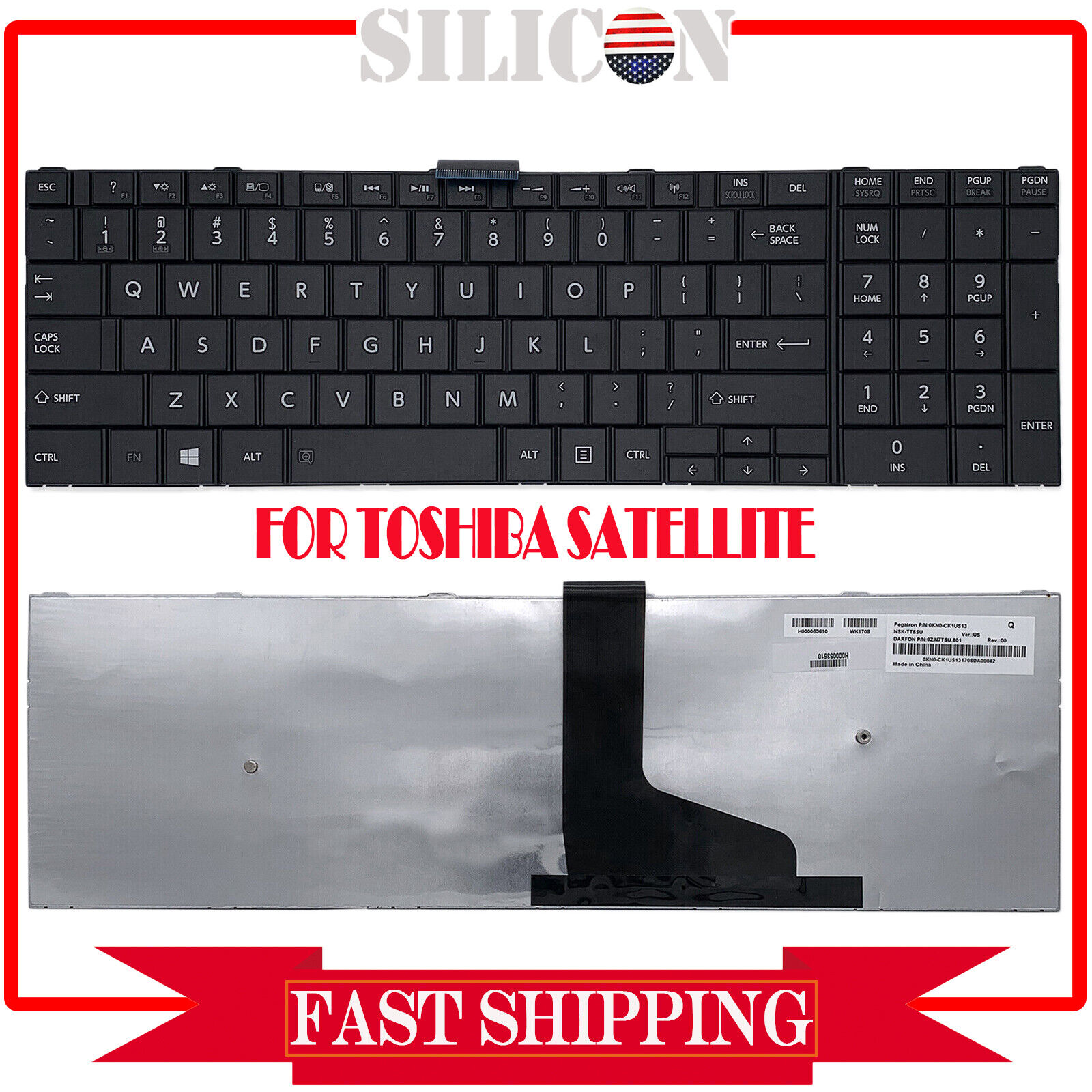 New Laptop Keyboard for Toshiba Satellite C55-A5281 C55-A5300 C55T-A5222 US