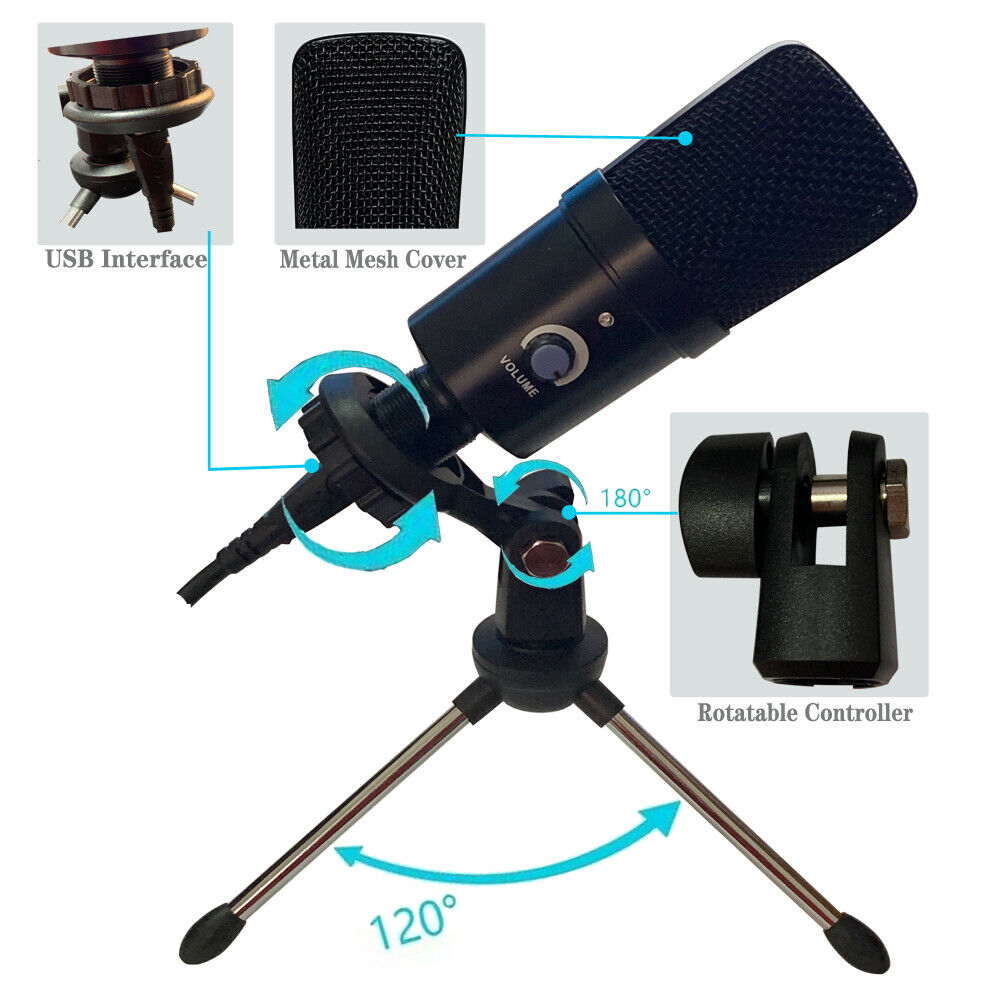 Professional Condenser USB Microphone Kit Complete Set For Studio Recording Mic