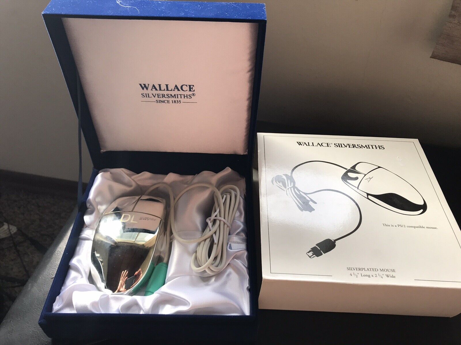 Wallace Silversmith Silver Plated PS/2 Mouse Model MUO6P with Blue Velvet Box 