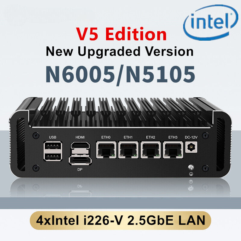 4x Intel i226-V 2.5G Firewall Mini PC Pentium N6005 N5105 V5 Edition DDR4 2*NVMe