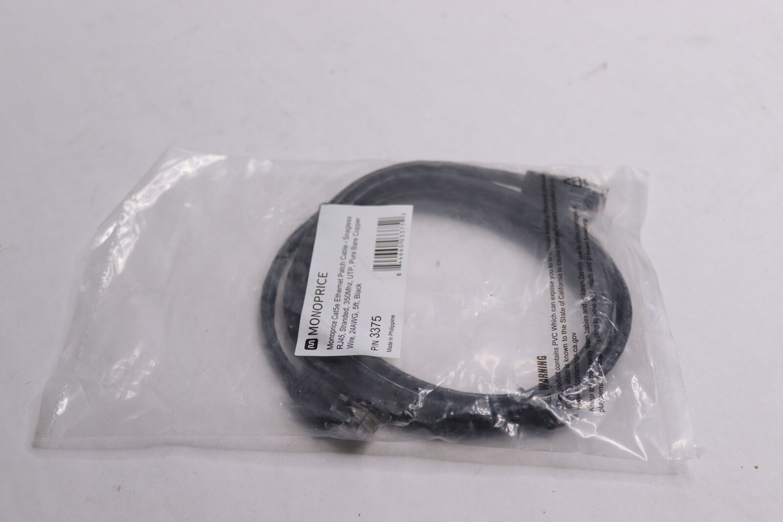 Monoprice Ethernet Patch Cable Snagless Black 24 AWG 5' 3375