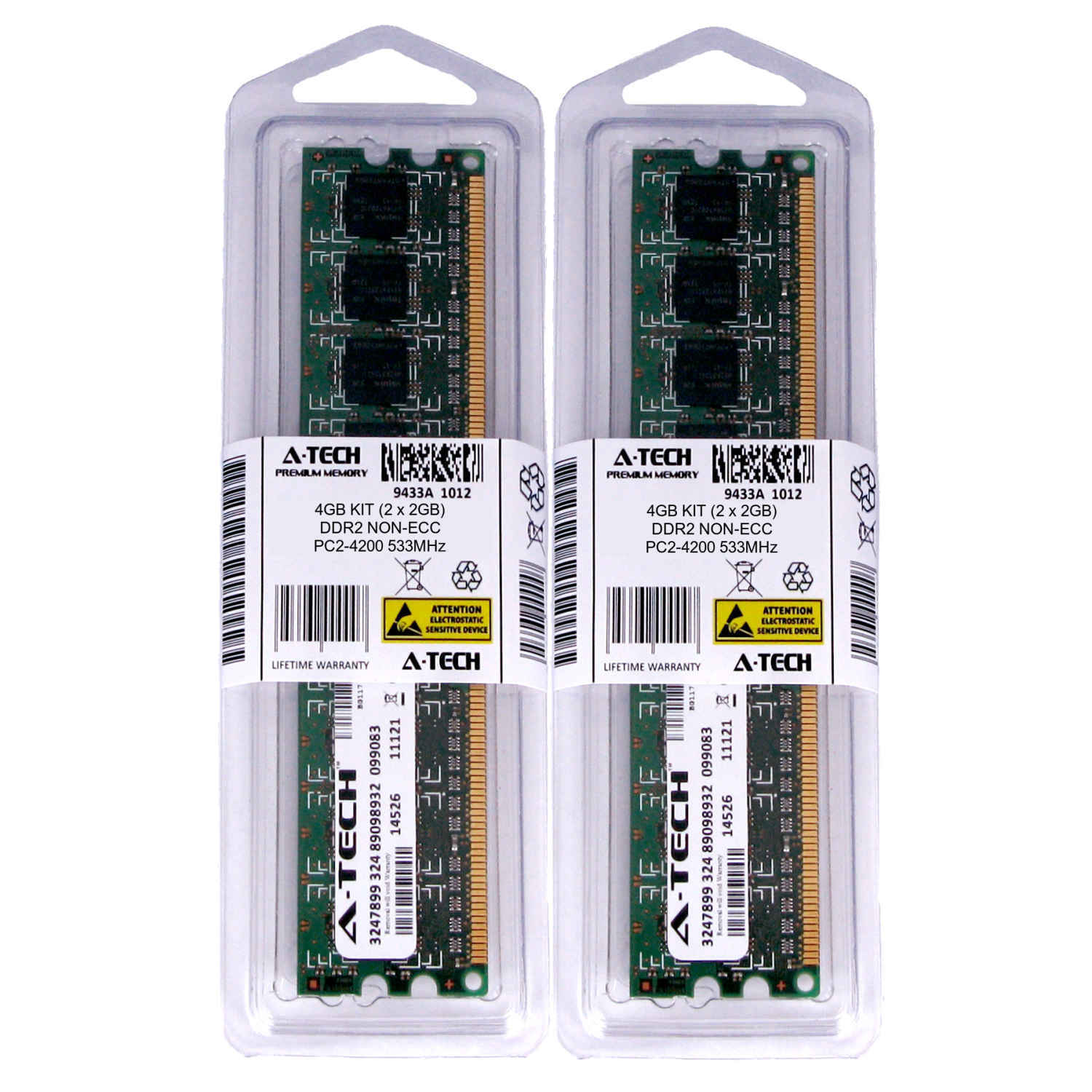 4GB KIT 2 x 2GB DIMM DDR2 NON-ECC PC2-4200 533MHz 533 MHz DDR-2 DDR 2 Ram Memory
