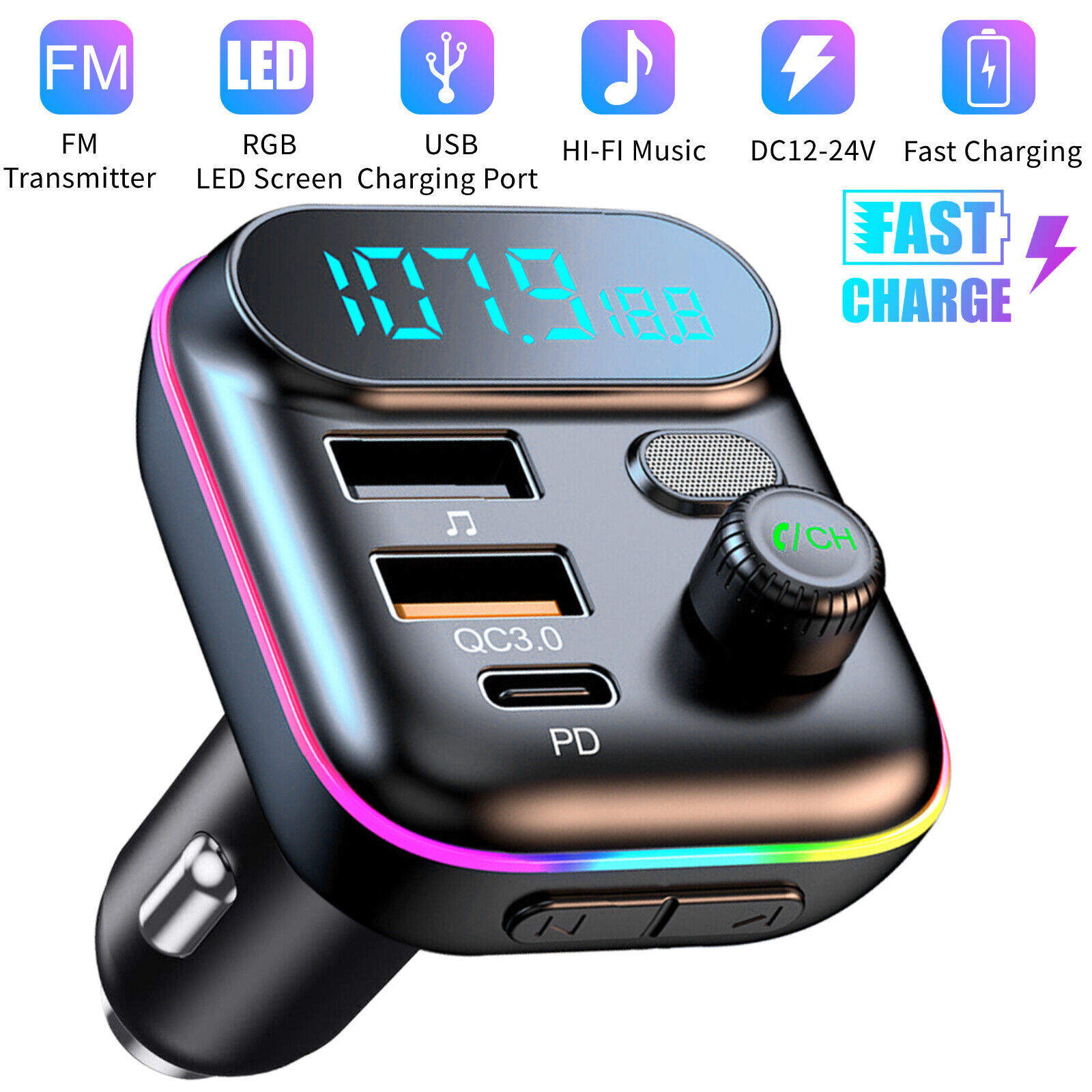 Bluetooth5.0 Car Adapter FM Transmitter USB AUX Radio Handsfree MP3 Music Player