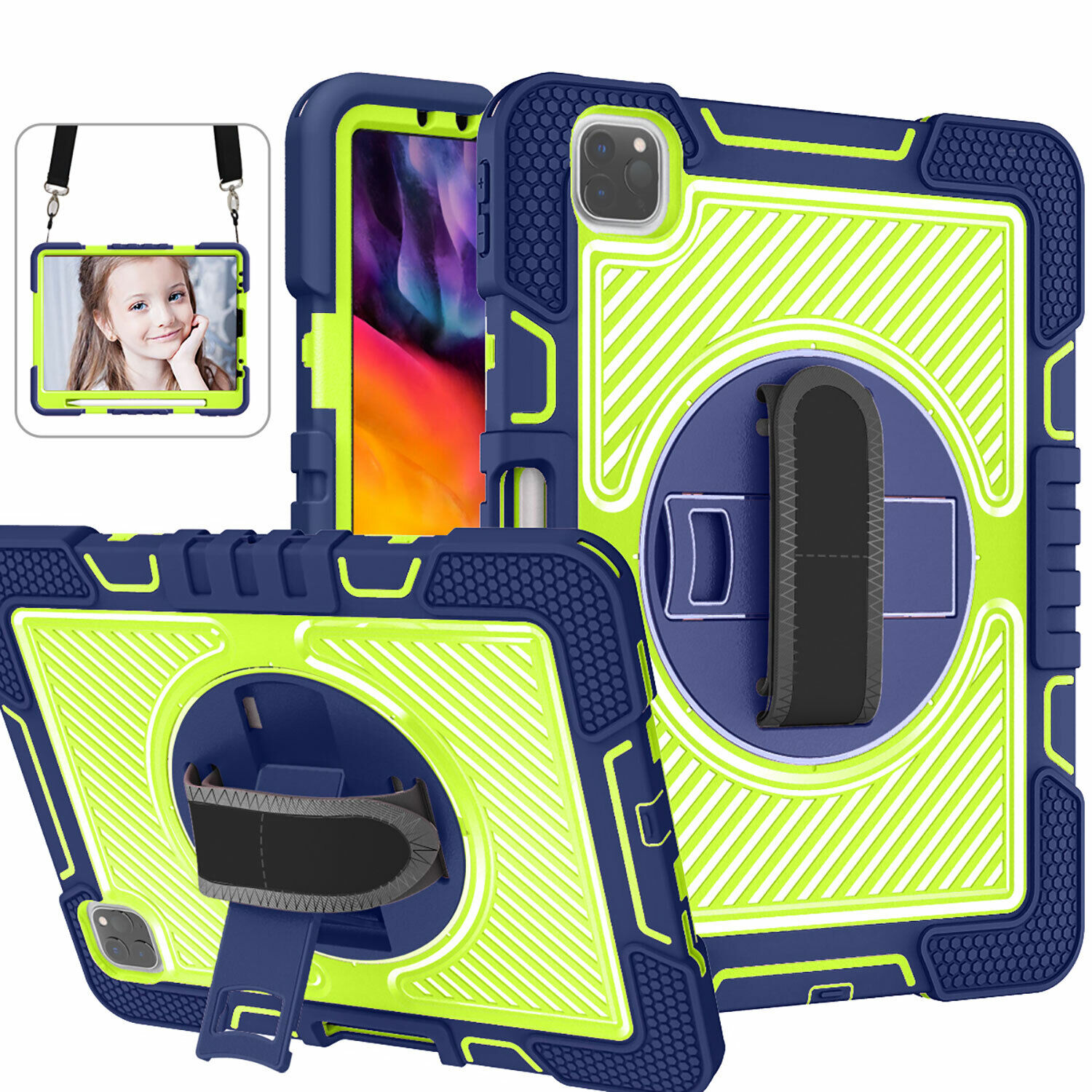 Kids Shockproof Case for iPad 10th 9 8 7 6 5 Gen Air 5 2022 Rotating Cover Strap