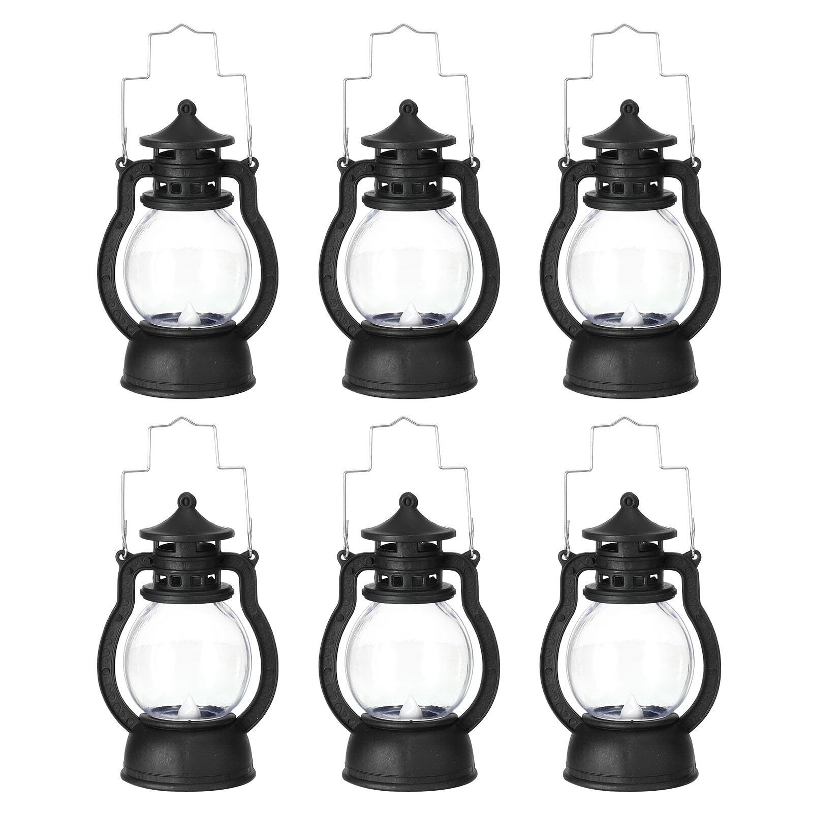 5 Inch Mini Lantern, 6 Pack Hanging Decorative LED Candle Vintage Lantern Black