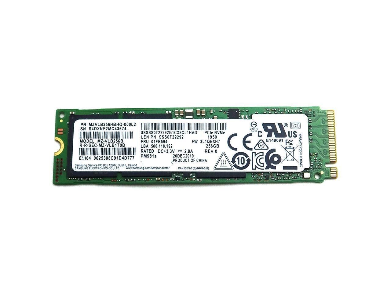 ✔️ SAMSUNG 256GB PM981a NVME M.2 PCIE SSD HP L50351-001 MZ-VLB256B US SELLER