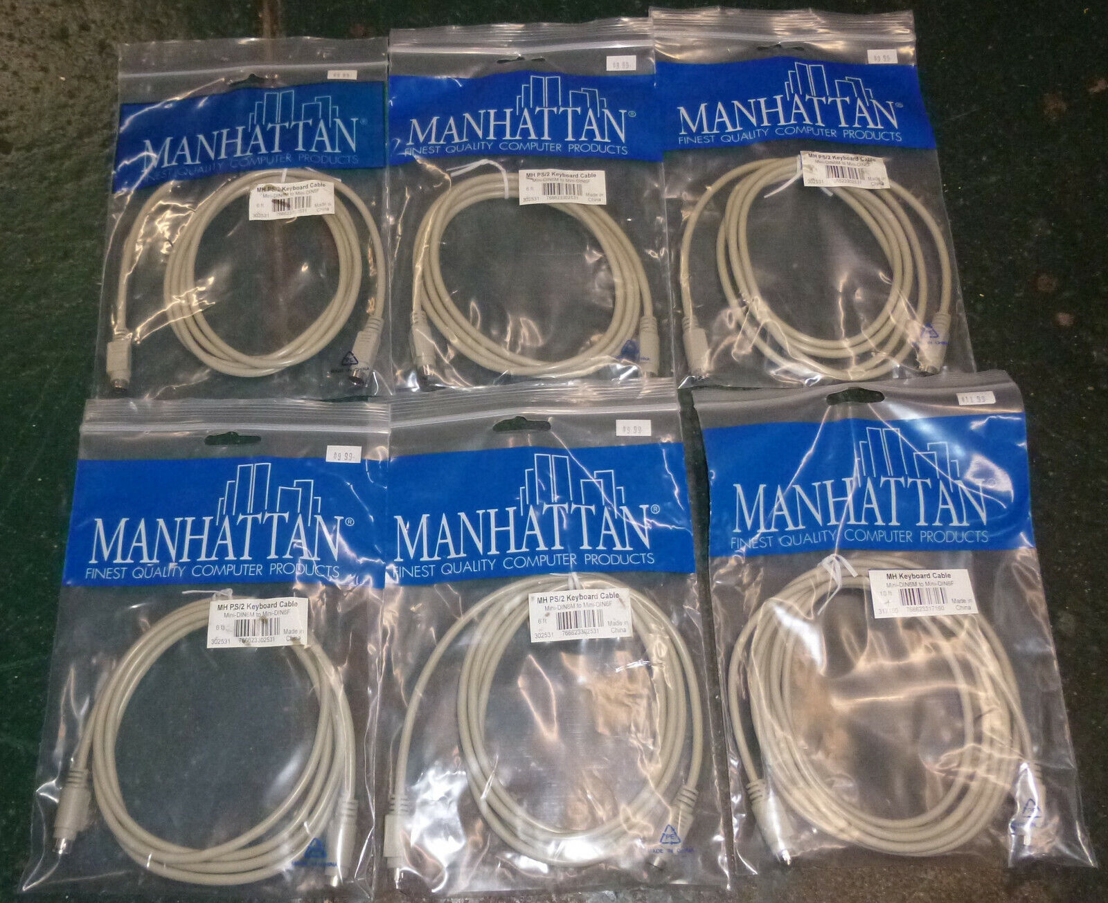 6\' PS/2 Keyboard/Mouse Extension Cable 6-Pin Male/Female Lot of 6 New in Retail