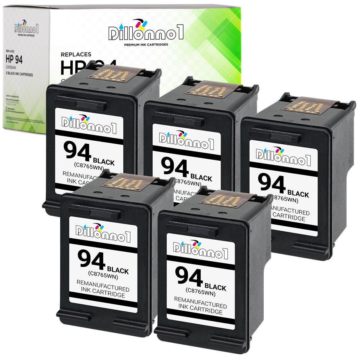 5PK for HP 94 Black Ink Photosmart 2605 2608 2610 2613 2710 7850 8400 8450 8750