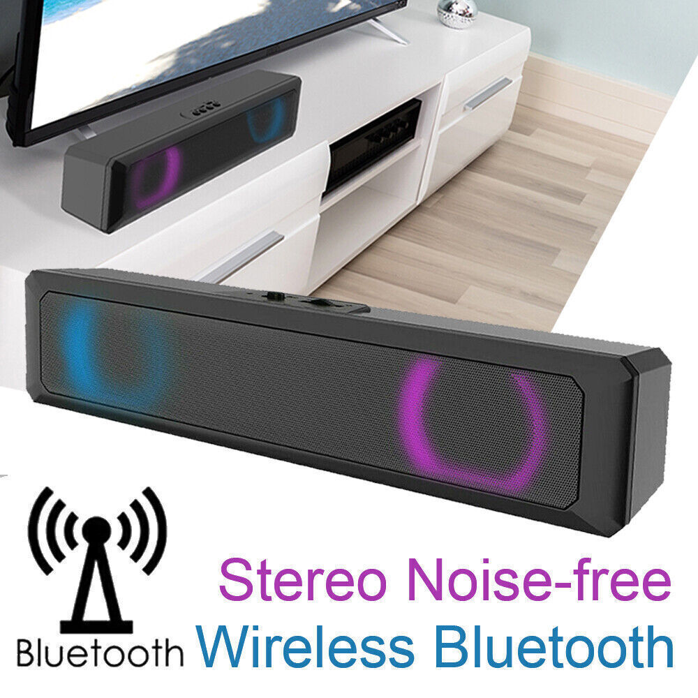 Stereo Bass Sound Computer Speaker Bluetooth Wireless Soundbar Desktop Laptop