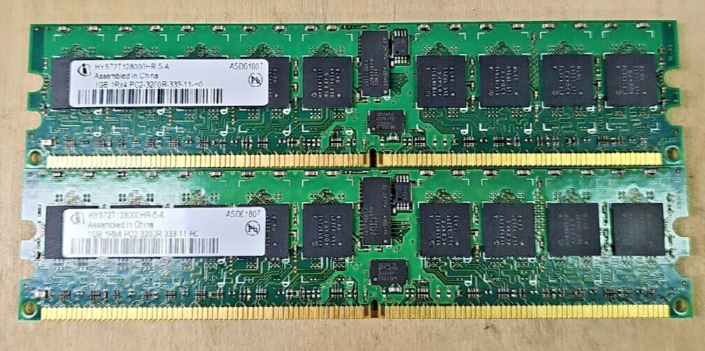 HYS72T128000HR-5-A Dell, Inc Infineon 1GB DDR2 PC2-3200 Lot Of 2