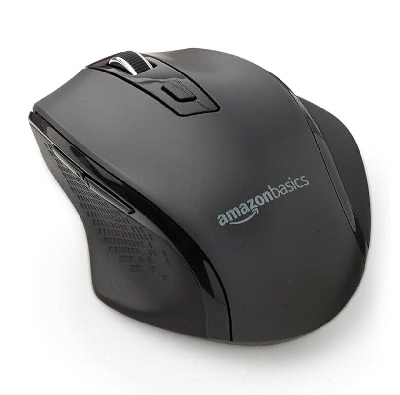 Amazon Basics Ergonomic 2.4 Ghz Wireless Optical PC Mouse, DPI Adjustable, Black