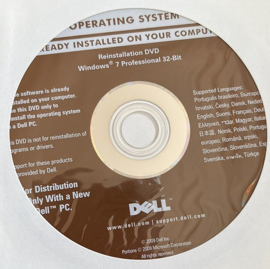 Dell Windows 7 Pro 32-bit Re-Installation CD DVD Disc PN 8X4PY/0PPk5P Sealed NEW