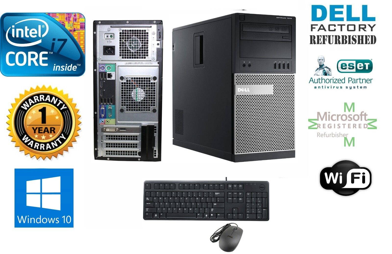 Dell TOWER PC DESKTOP i7 3770 Quad 32GB 1TB SSD Windows10 Hp 64 GTX-1060 3GB