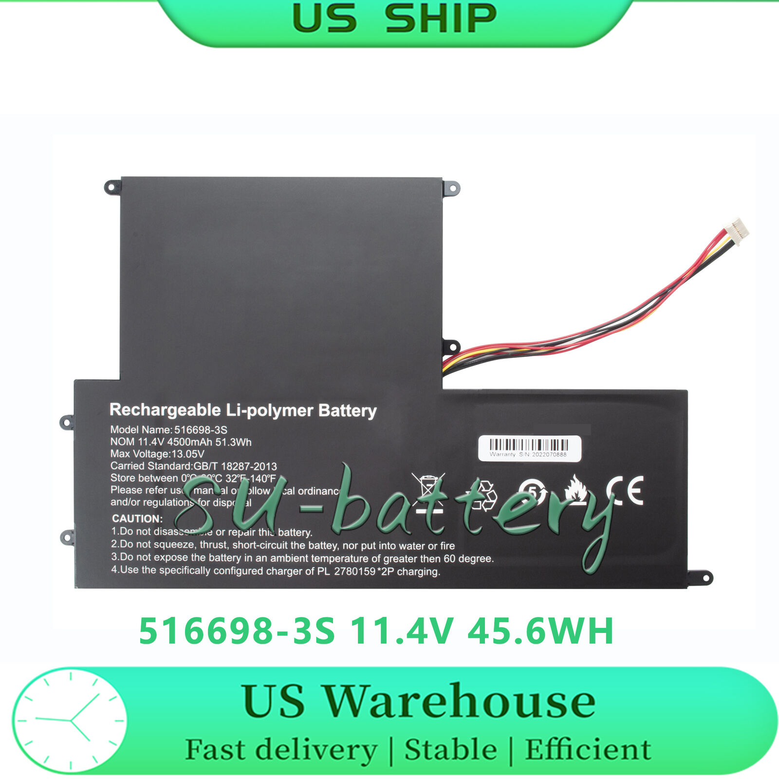 UTL-516698-3S battery For OTHER For EVOO EVC156-1BK EVC156-2BK ECV156-1 ECV156-2