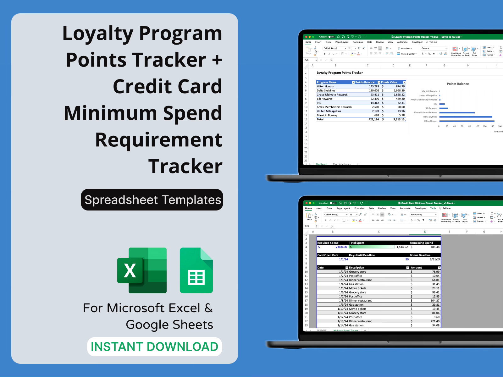 Loyalty Program Points Tracker & Minimum Spend Requirement Tracker - Credit Card
