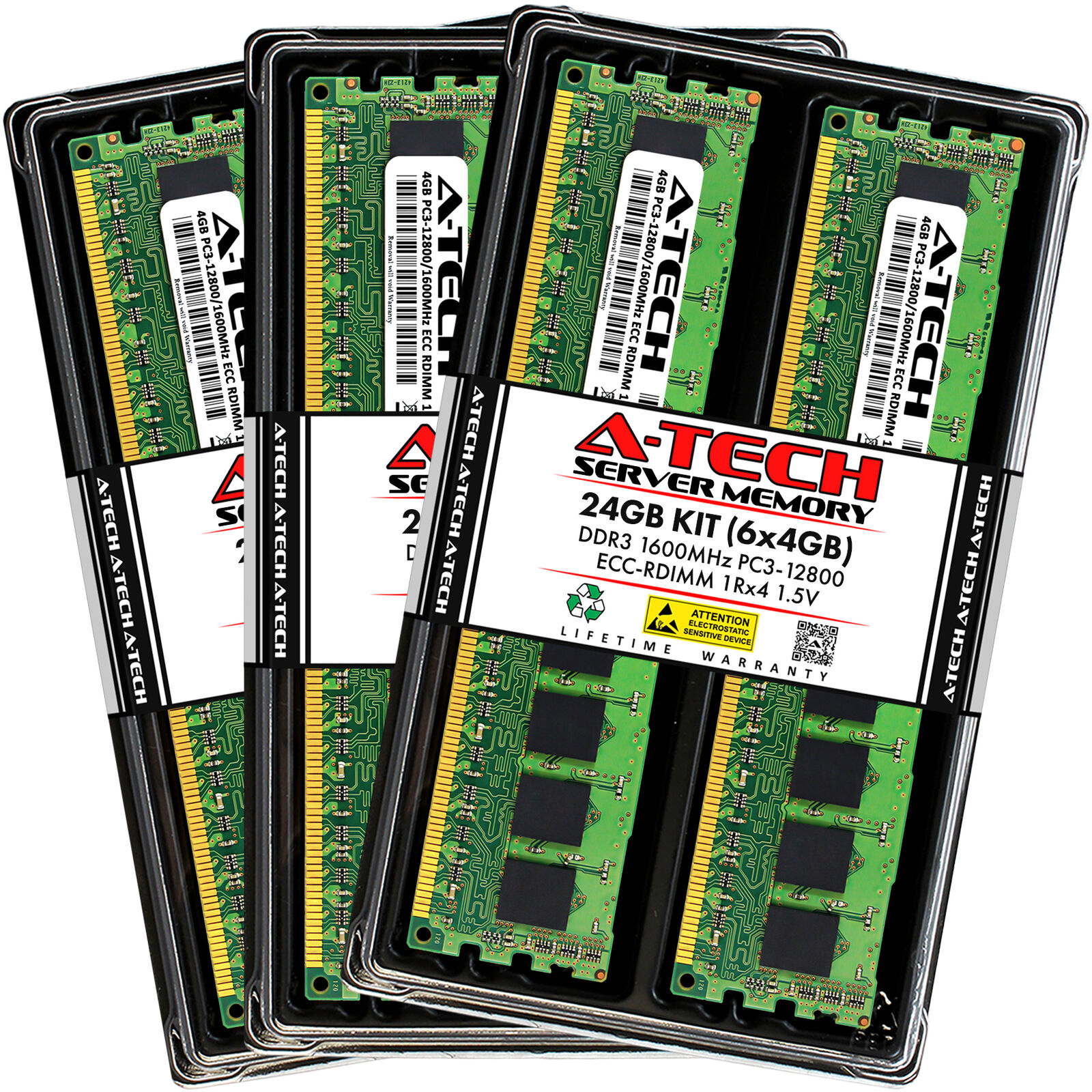 A-Tech 24GB 6x 4GB 1Rx4 PC3-12800R DDR3 1600 MHz ECC RDIMM REG Server Memory RAM