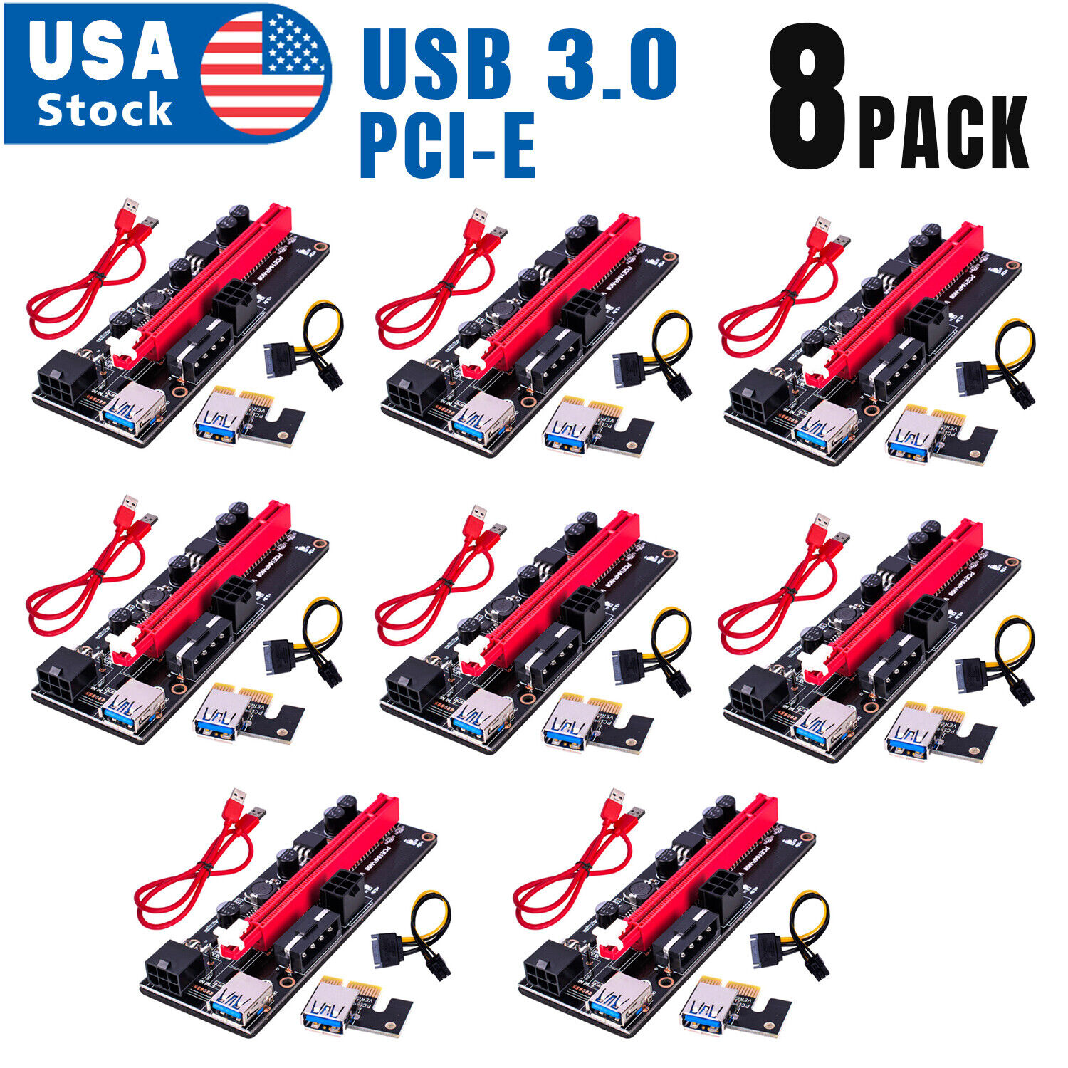 8PACK VER009S PCI-E Riser Card PCIe 1x to 16x USB 3.0 Data Cable Mining