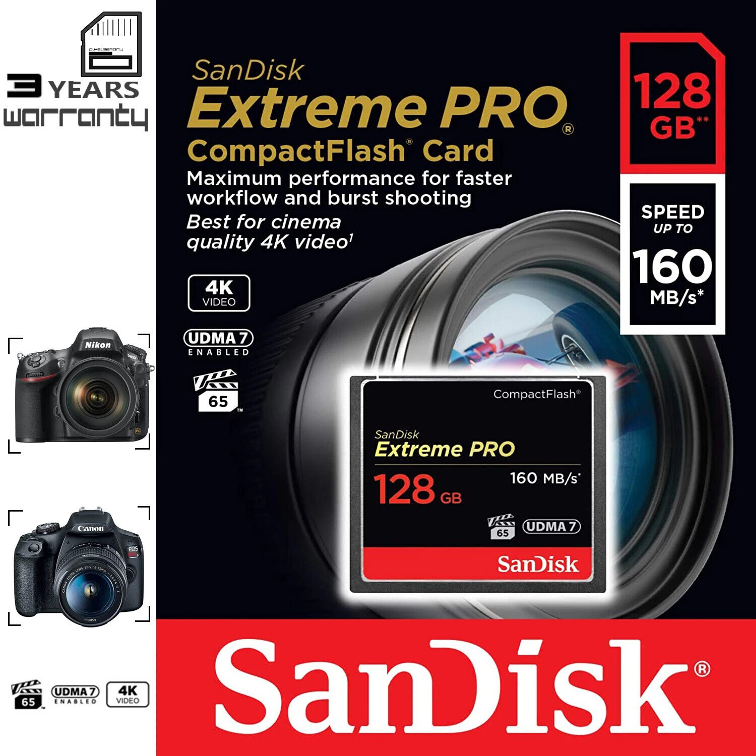 NEW SanDisk Compact Flash Extreme Pro 128GB 4K 8K video speed CF 128G V60 V90
