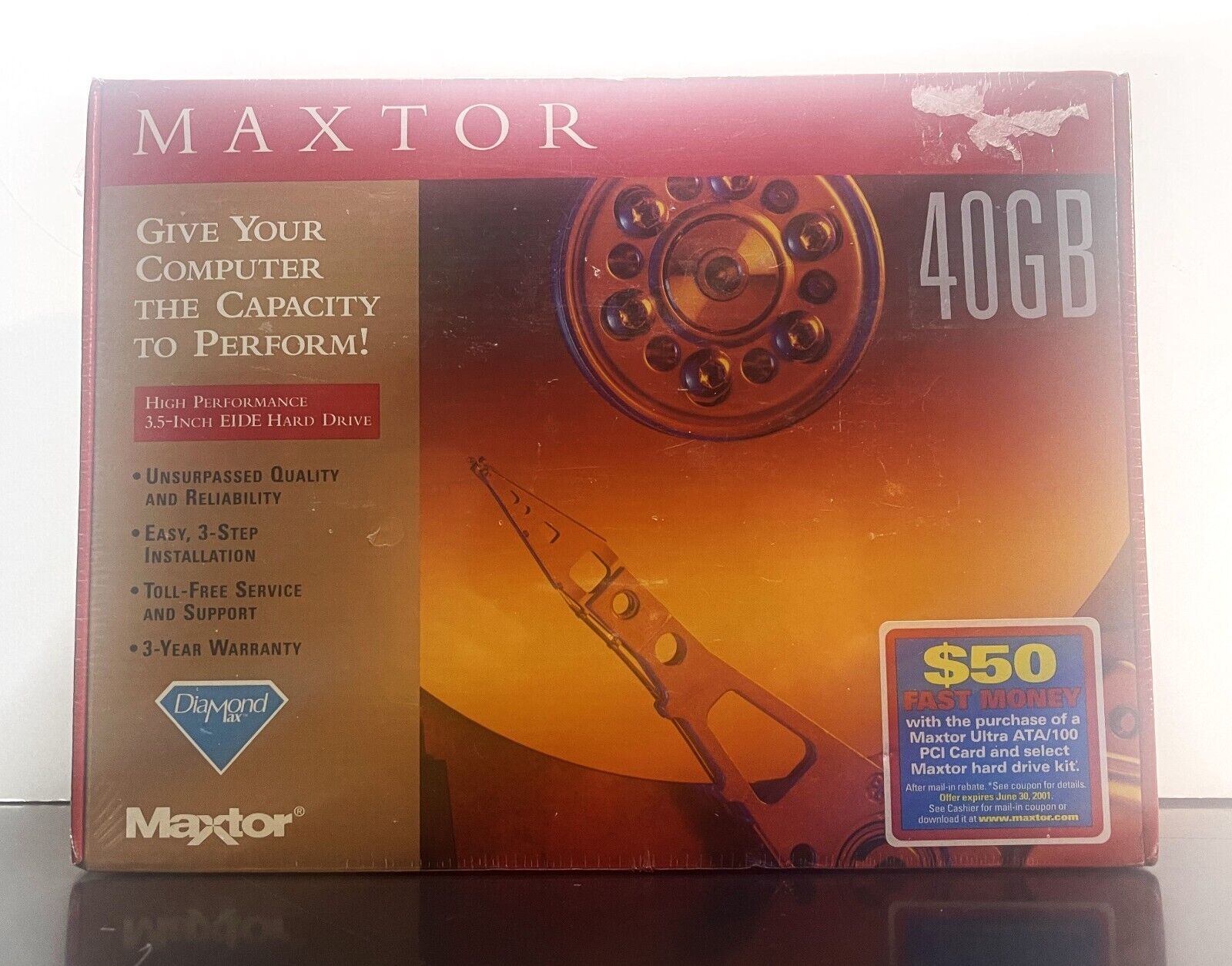 Maxtor DIAMOND MAX Hard Drive 40GB 3.5 Inch EIDE Hard Drive Kit VINTAGE,SEALED