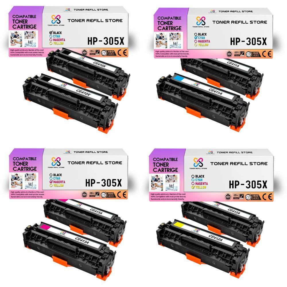 8Pk TRS 305X BCMY HY Compatible for HP LaserJet M375nw M451dn Toner Cartridge