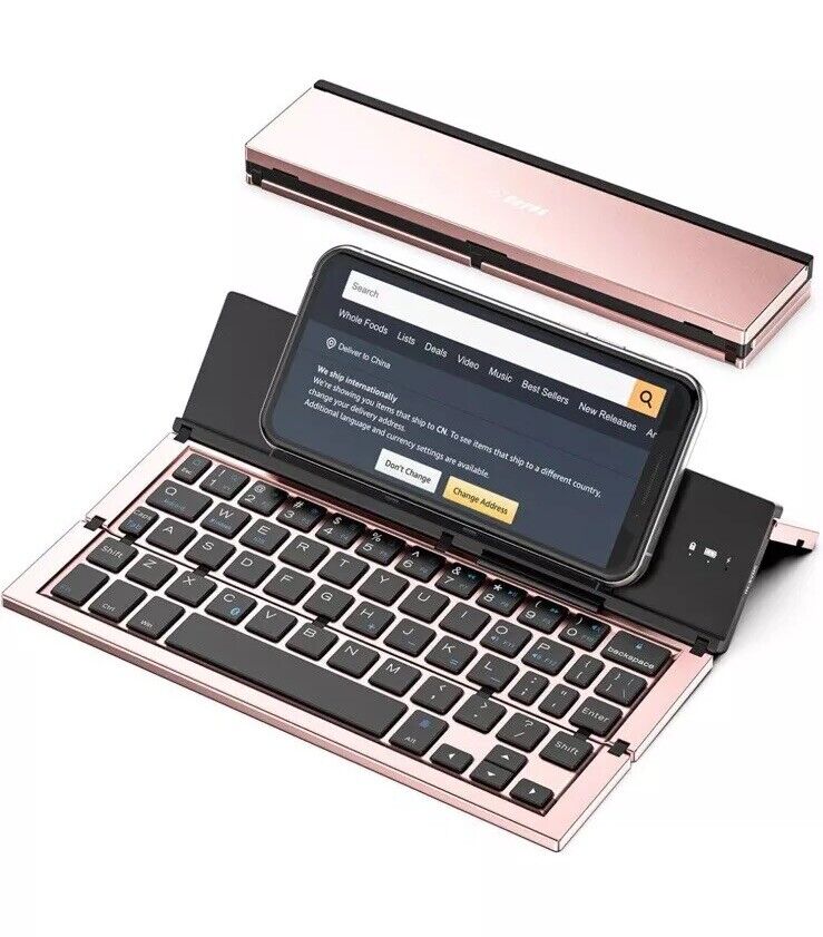 Geyes Folding Bluetooth Keyboard, Portable Travel Foldable Keyboard Rose Gold