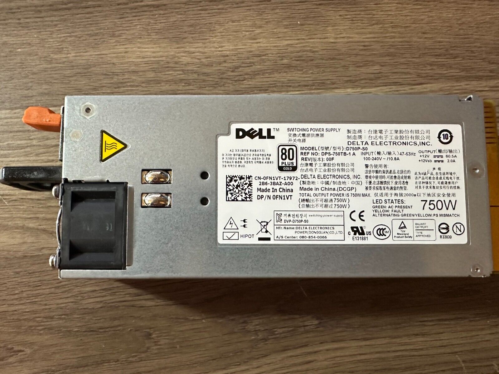 Dell FN1VT 750W PowerEdge AC Power Supply hot-swappable