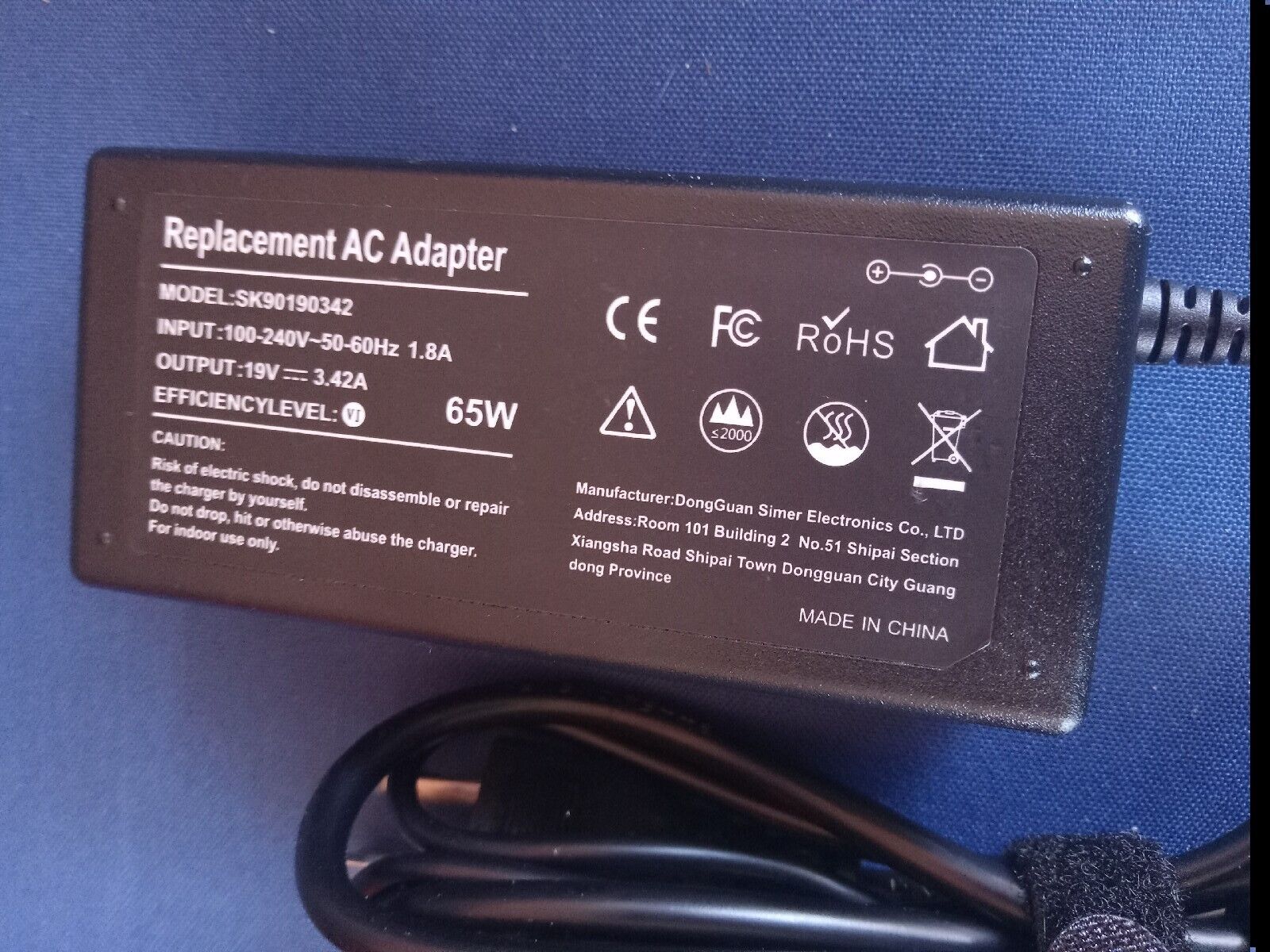 Replacement AC Adapter Charger 100-240V 50-60Hz  65W Pre-owned But Never Used