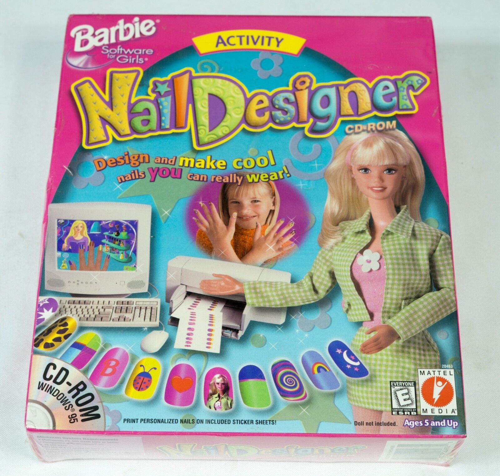 Vintage Mattel Barbie Software for Girls Nail Designer CD-ROM Windows 95 ST534