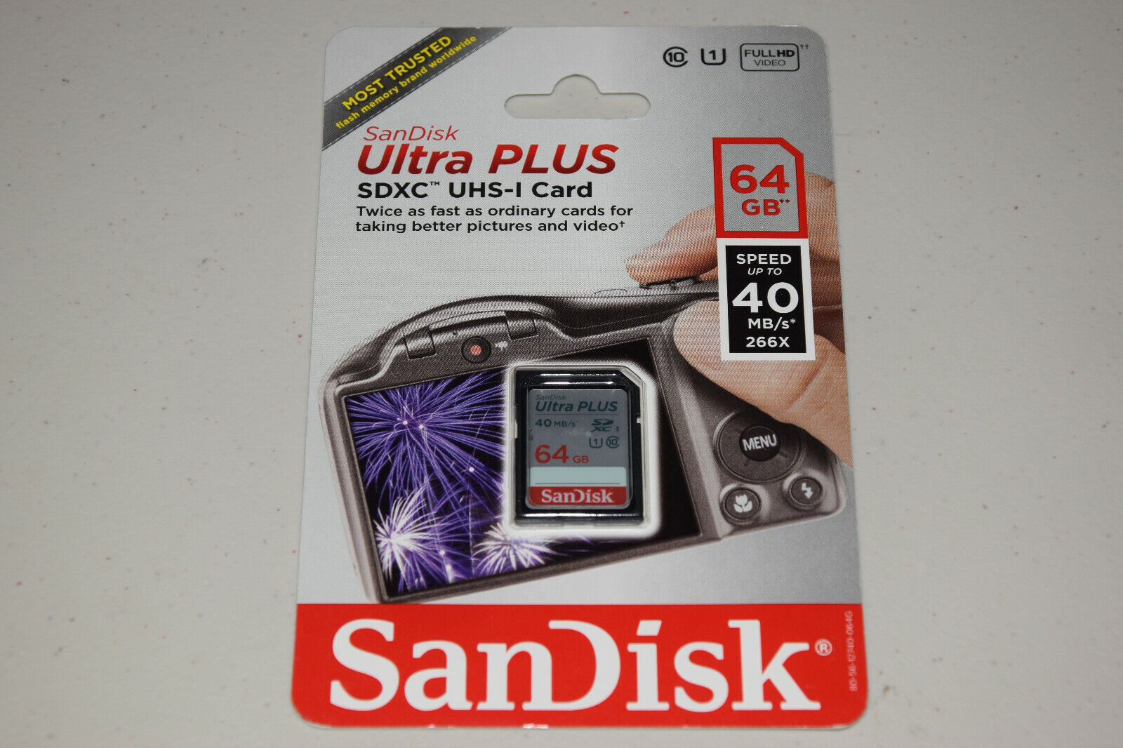 SanDisk Ultra Plus SDXC UHS-I 64GB Class 10 Flash 40MB/s Memory Card Retail Neww