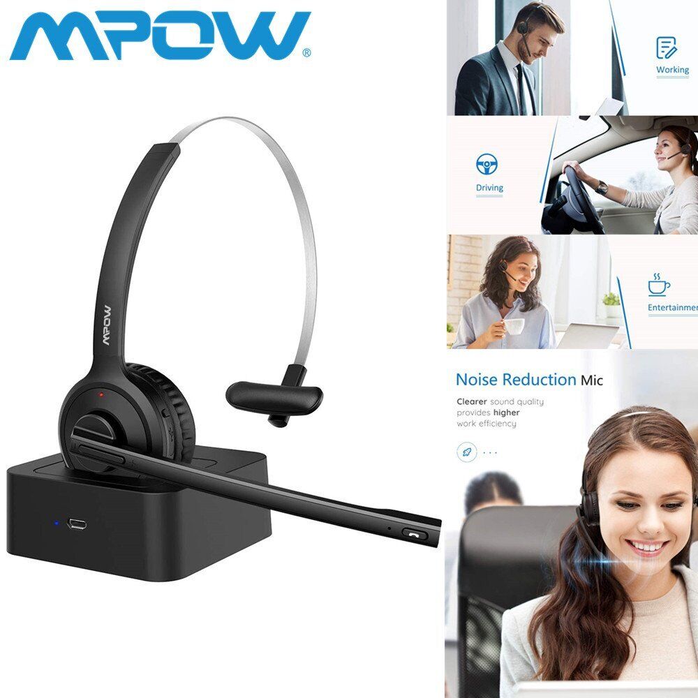 Mpow M5 Pro Bluetooth Headset Noise Cancelling Office Driver Trucker Headphones