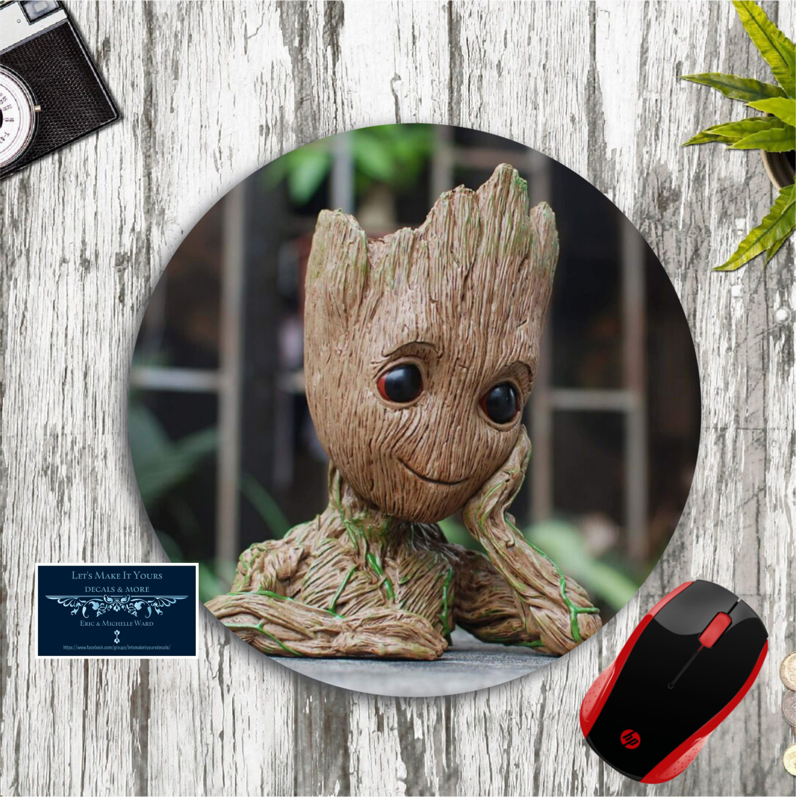 BABY GROOT THINKING CUSTOM ROUND PC DESK MAT MOUSE PAD HOME SCHOOL OFFICE GIFT
