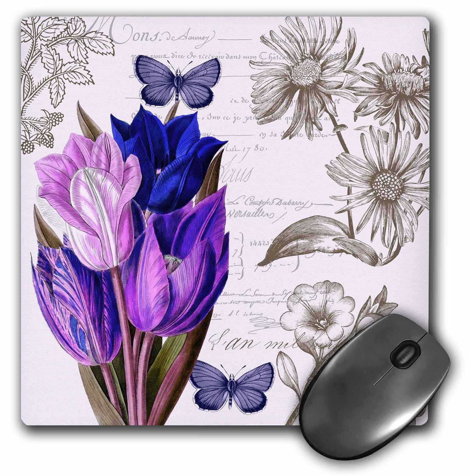 3dRose Natural Purple Tulips Vintage Art - Flowers MousePad