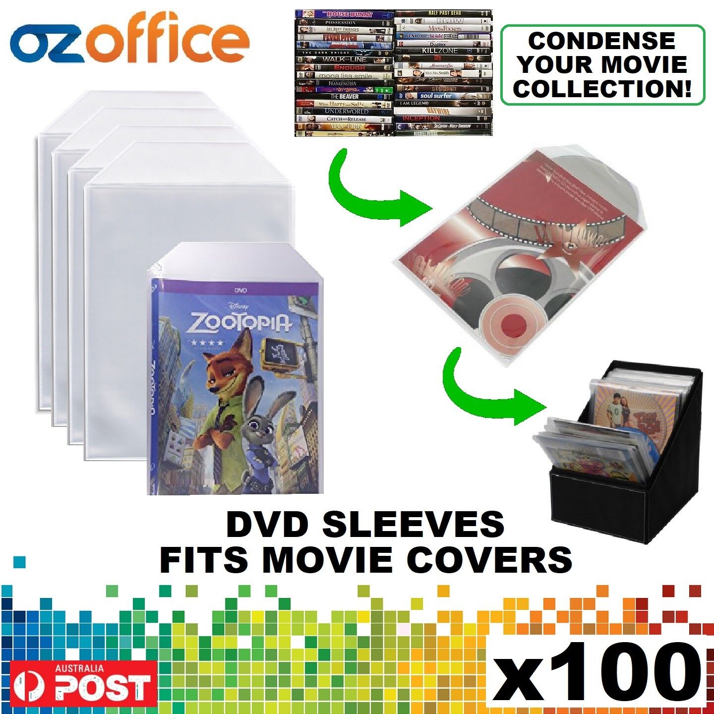 PREMIUM 100 x DVD Plastic Sleeves Fits Movie Cover w/ Flap or Binder DVD Sleeves