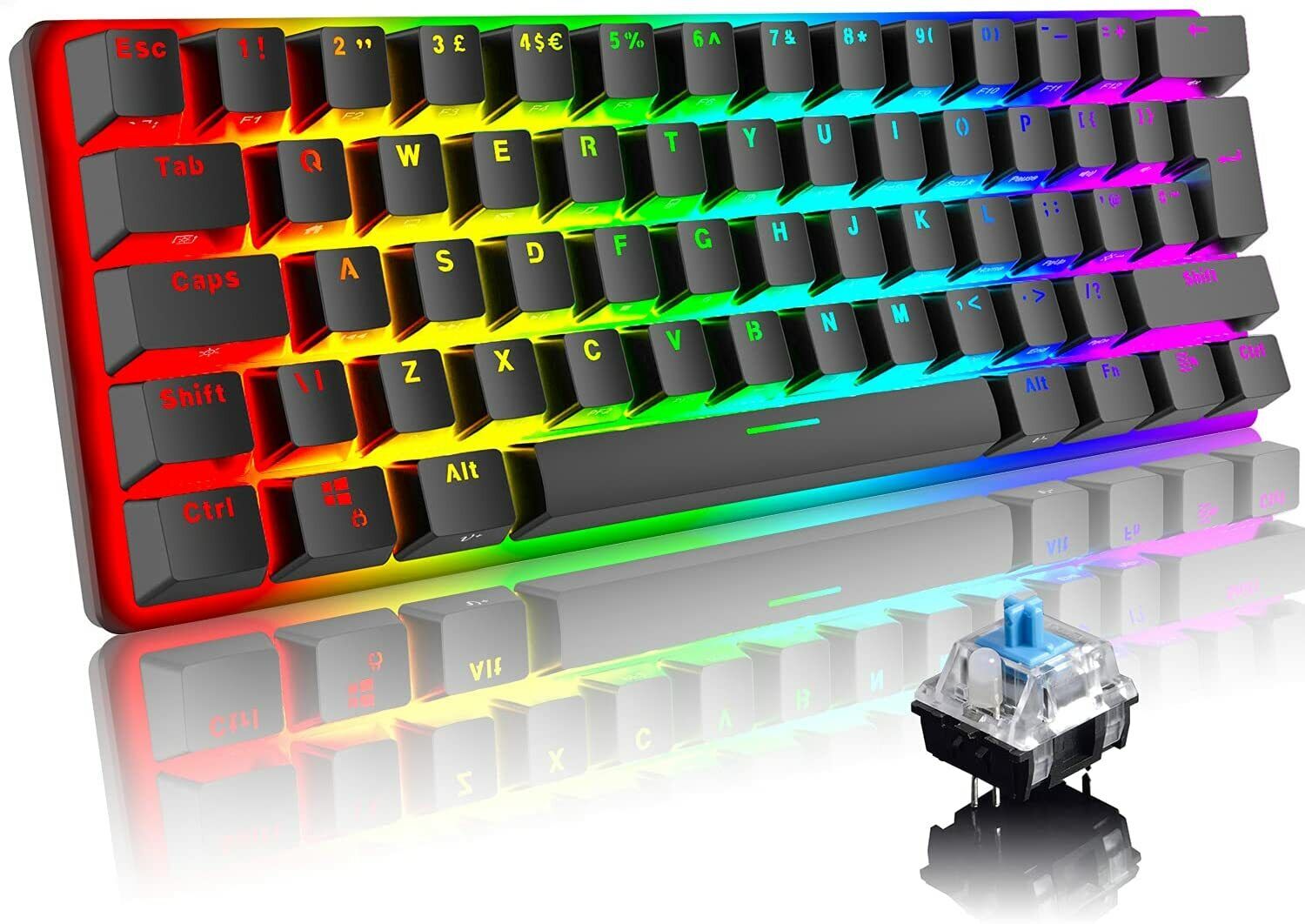 61 Keys RGB Backlit 60% Wired Gaming Keyboard Mechanical Ergonomic Compact Mouse