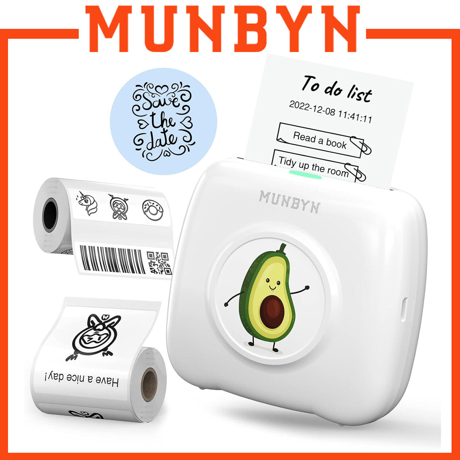 MUNBYN Portable Bluetooth Label Maker Machine Wireless w/ Thermal Paper Sticker