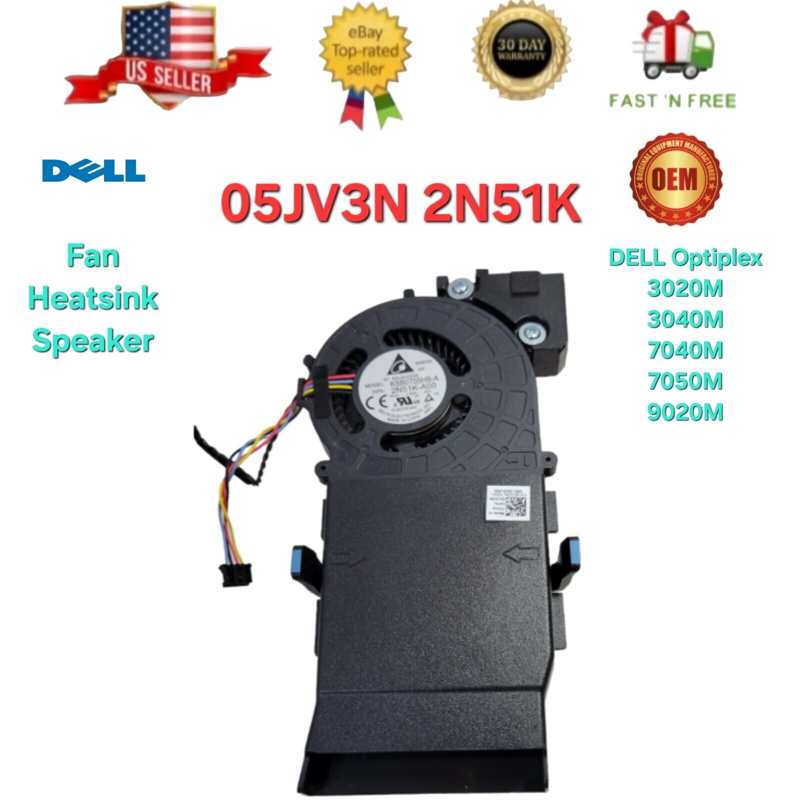 OEM Dell Optiplex 7040M 7050M 3040M  5JV3N 2N51K 6PFFY Fan Heatsink Speaker