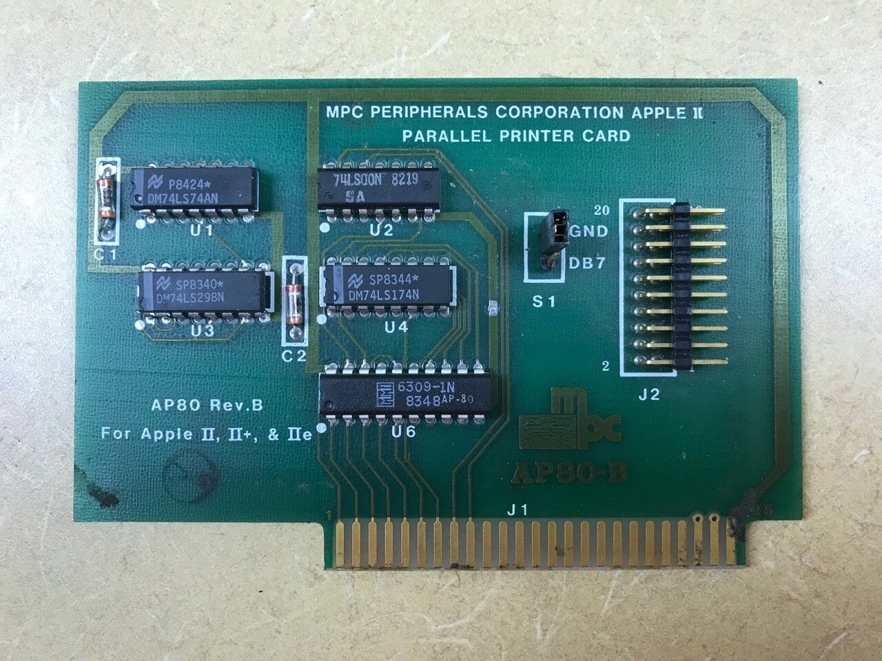 MPC Parallel Printer Card AP-80 REV B for Apple Computer Apple II II+ IIe