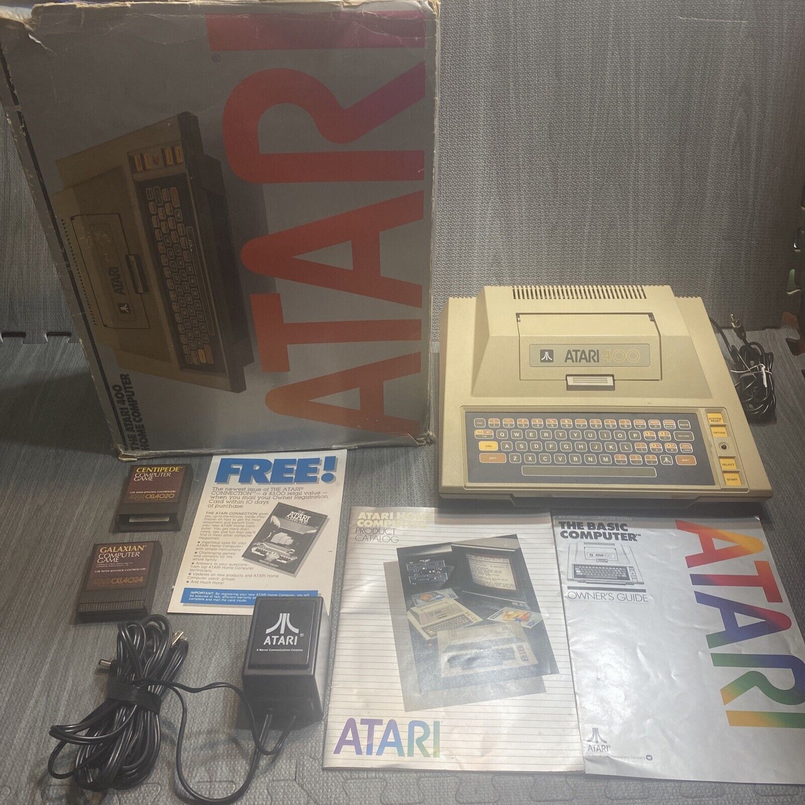 Atari 400 Computer Bundle w/ Box & Manuals + Games, Power Supply | UNTESTED